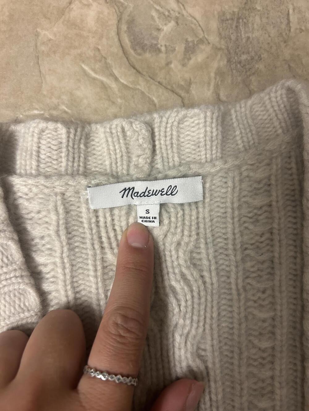 Madewell Fringe Cable Knit Cardigan S Merino Wool Oversized Boho - Picture 6 of 8